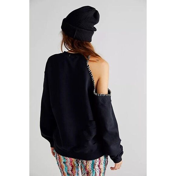 NWT FREE PEOPLE X TRICIA FIX Sz S CUTOUT SWEATSHIRT IN BLACK - Picture 4 of 5